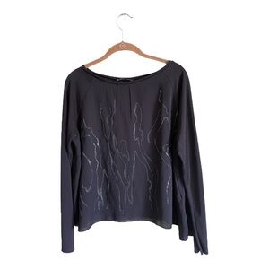 Zara W&B Collection Black Long Sleeve Sheer Beaded Detail Blouse | Medium